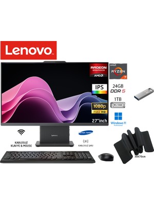 Lenovo ıdeacentre 27ARR9 Aıo Ryzen7 7735HS 24GB 1tb SSD Sıyah W11PRO 27" Fhd All In One Bilgisayar Duddı Mousepad+Usbbellek