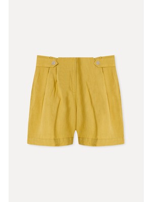 Mudo Kadın Hardal Rengi Comfort Fit Keten Şort