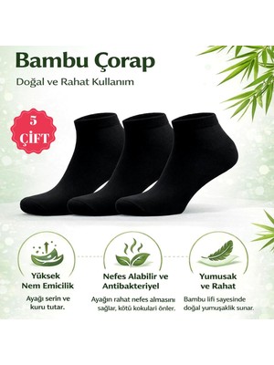 Sky Socks 5'li Erkek Bambu Konforlu Terletmez Koku Yapmaz Patik Çorap