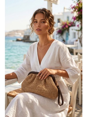 Vivazzaluxe Vintage Model Örme Hasır Kadın Portföy Clutch Çanta
