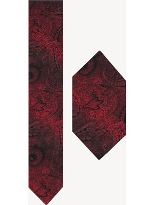 Ysf Erkek Siyah Bordo Desenli Kravat Mendilli Set