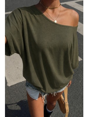 Tarz Cool Kadın Oversize Düşük Omuz Basic Tişört – Salaş Kesim Yazlık Rahat T-Shirt