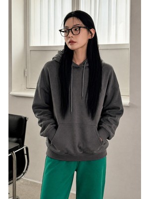Tarz Cool Kadın Oversize Kapüşonlu Sweatshirt Rahat Kalıp Günlük Basic Hoodie
