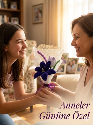El Yapımı Şönil Çiçek Buketi – Solmaz Çiçek – Anneler Günü Hediyesi – Dekoratif Kalıcı Buket – Modern Tasarım
