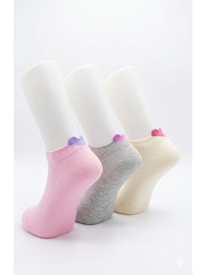 Tina Atelier Kadın 3D Kalp Desenli Pamuklu 3 Çift Kısa Patik Spor Sneaker Çorap