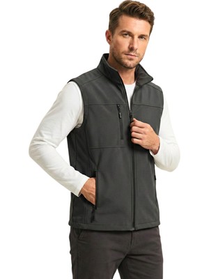 Genius Store Erkek Yelek Softshell Su Geçirmez Tam Fermuarlı Cepli Normal Kalıp Spor Yelek