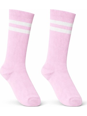 Tina Atelier Kadın Dizaltı Çorap 2'li Set Pamuklu Çizgili Spor Çorap Pembe
