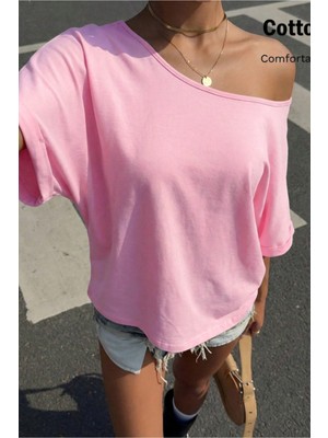 Tarz Cool Kadın Oversize Düşük Omuz Basic Tişört – Salaş Kesim Yazlık Rahat T-Shirt