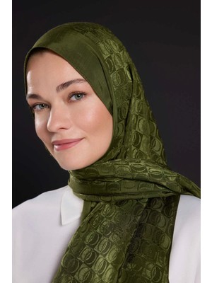 Imannoor Dama Logo Shiny Jakar Şal - Haki