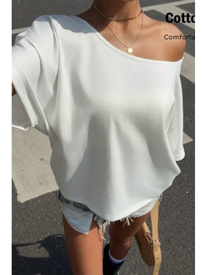 Tarz Cool Kadın Oversize Düşük Omuz Basic Tişört – Salaş Kesim Yazlık Rahat T-Shirt
