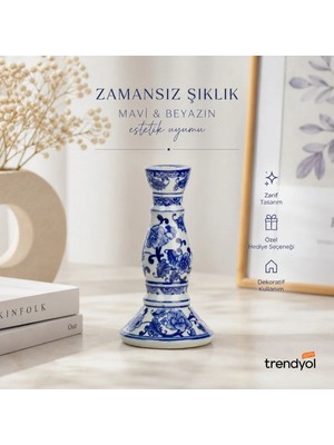 Betonique Stone Bleu Blanc Vazo (Şamdan) 21*11 cm
