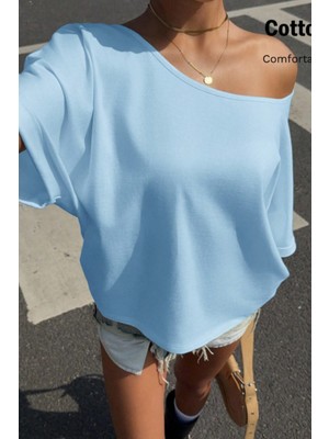 Tarz Cool Kadın Oversize Düşük Omuz Basic Tişört – Salaş Kesim Yazlık Rahat T-Shirt