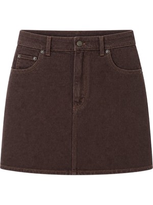 Mixray 4914 Kadın Ince Yazlık Denim Mini Şort Etek Kahve