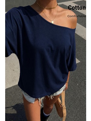 Tarz Cool Kadın Oversize Düşük Omuz Basic Tişört – Salaş Kesim Yazlık Rahat T-Shirt