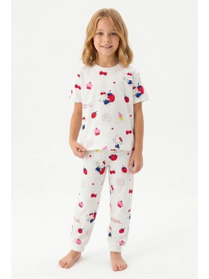 Bunny Hopp Kız Çocuk Pijama Takımı %100 Pamuk Kısa Kollu Yazlık Süprem Penye