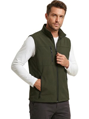 Genius Store Erkek Yelek Softshell Su Geçirmez Tam Fermuarlı Cepli Normal Kalıp Spor Yelek