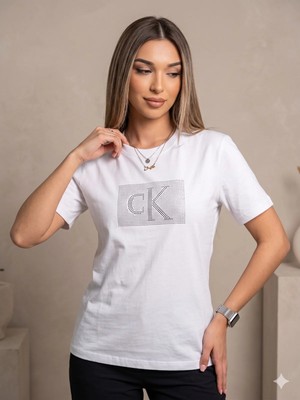 Shine & Style Marrk Muadil  Kare Taş Oversize Beyaz Tişört
