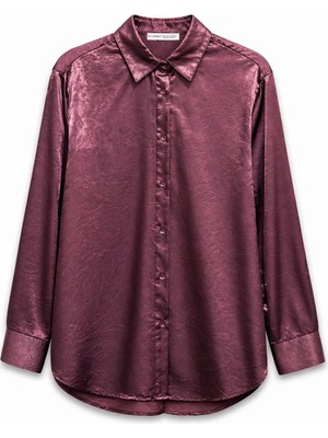 Mixray 4815 Kadın Saten Kraş Gömlek Bordo