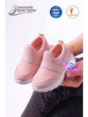 Albishoes Unisex Kız Erkek Bebek Bağcıksız Işıklı Kolay Giyim Fileli Yazlık Sneaker Spor Ayakkabı