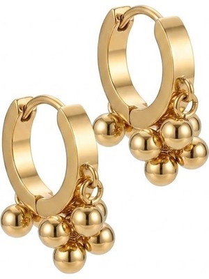 Serelya 316L Çelik Boncuklu Halka Model Gold Renk Kadın Küpe