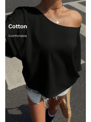 Tarz Cool Kadın Oversize Düşük Omuz Basic Tişört – Salaş Kesim Yazlık Rahat T-Shirt