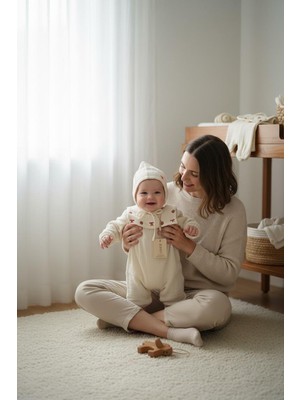 Thela Kids Pink Vintage Nakışlı Müslin Yenidoğan Seti ( Tulum & Bonet Şapka)