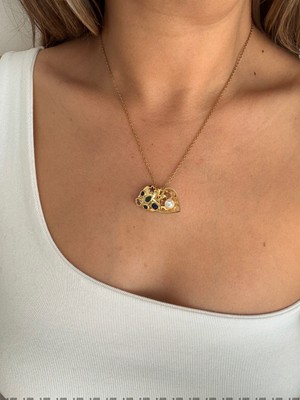 Bunny Moda  Inci Taşlı Kalp Detay Çelik Kolye