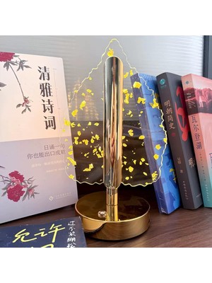 Nesever Store Dekoratif Gold Desenli Yaprak Tasarımlı Dokunmatik Şarjlı 3 Farklı Renk Işıklı Gece Lambası