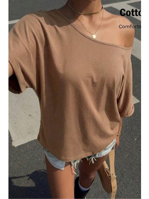 Tarz Cool Kadın Oversize Düşük Omuz Basic Tişört – Salaş Kesim Yazlık Rahat T-Shirt