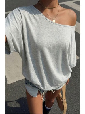 Tarz Cool Kadın Oversize Düşük Omuz Basic Tişört – Salaş Kesim Yazlık Rahat T-Shirt
