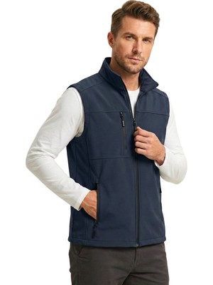 Genius Store Erkek Yelek Softshell Su Geçirmez Tam Fermuarlı Cepli Normal Kalıp Spor Yelek