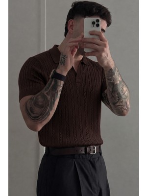 Tarz Cool Erkek Old Money Örgü Polo Yaka Triko Tişört