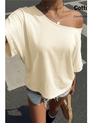 Tarz Cool Kadın Oversize Düşük Omuz Basic Tişört – Salaş Kesim Yazlık Rahat T-Shirt