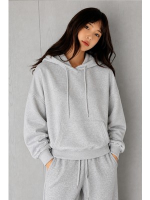 Tarz Cool Kadın Oversize Kapüşonlu Sweatshirt Rahat Kalıp Günlük Basic Hoodie