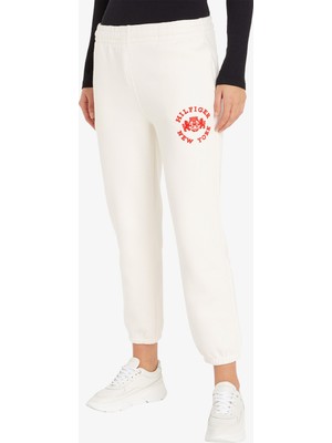 Tommy Hilfiger Varsity Flock Sweatpant Kadın Beyaz Eşofman Altı