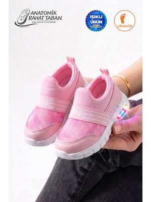 Albishoes Unisex Kız Erkek Bebek Bağcıksız Işıklı Kolay Giyim Fileli Yazlık Sneaker Spor Ayakkabı