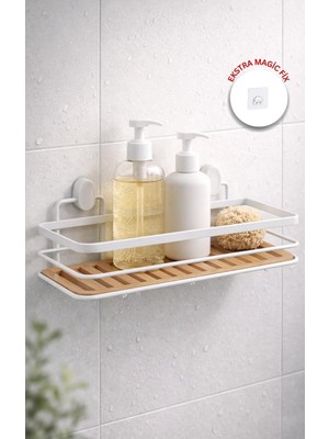 Okyanus Home Eko Magic Yapıştır&vidala Beyaz Due Dikdörtgen Lamalı Maxi Şampuanlık  13 x 30 cm