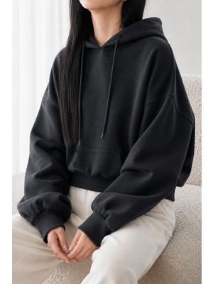 Tarz Cool Kadın Oversize Kapüşonlu Sweatshirt Rahat Kalıp Günlük Basic Hoodie