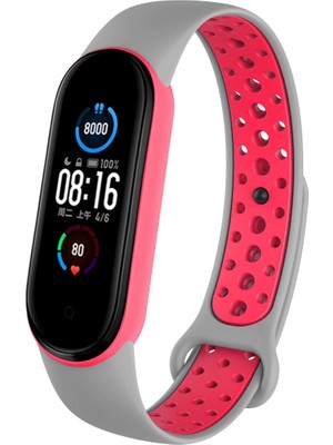 Newface Cosmotex New Mi Band 3-4 Spor Delikli Silikon - Gri - Kırmızı