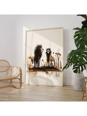 Ninastore Iki Aslan Baskılı Savanna Eskiz Duvar Sanatı