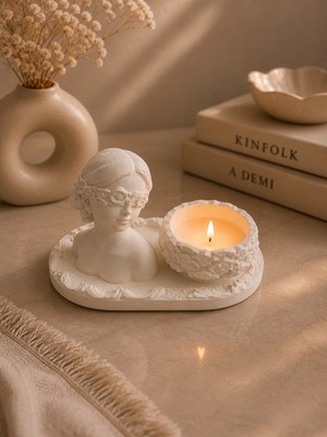 Lunthia Home Antik Büst & Mum Dekoru & Dekoratif Tabak 3'lü Set