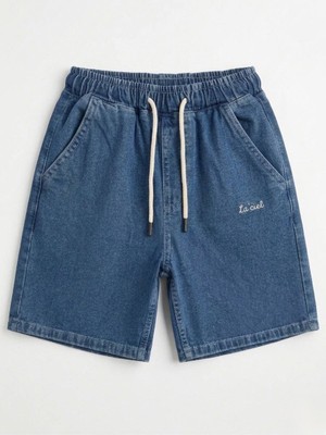 Erkek Çocuk Beli Lastikli Kordon Detaylı Denim Şort