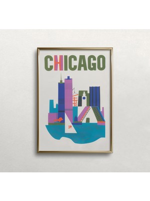 Ninastore Chicago Duvar Sanatı - Vintage Chicago Sanatı - Retro Duvar Dekoru - Vintage Seyahat Posteri Sanatı