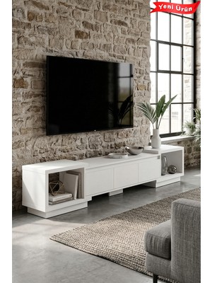 PlatinReyon Vista Ayarlanabilir Tv Ünitesi 160-270 cm - Uzayabilen Tv Sehpası Beyaz