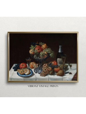 Ninastore Vintage Meyve ve Şampanya Natürmort Sanat Baskısı (Baskı)