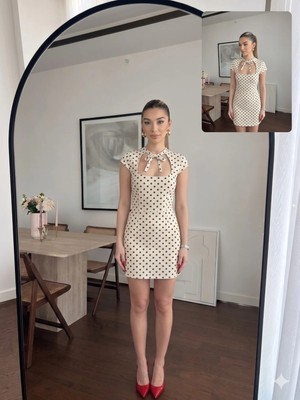 Shine & Style Puantiyeli Modal Kumaş Elbise Bej