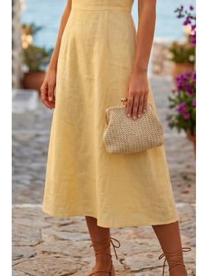 Vivazzaluxe Vintage Model Hasır Örme Mini Omuz, Portföy Clutch Çanta