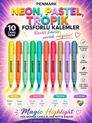 Anı Ofis Kırtasiye 10’lu Fosforlu Kalem Seti – Neon, Pastel & Tropik Renkler | Canlı Renkli Highlighter Kalemler