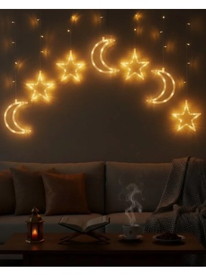 Nevamel® Ramazan Için Büyük Boy Işıklı Ay Yıldız LED