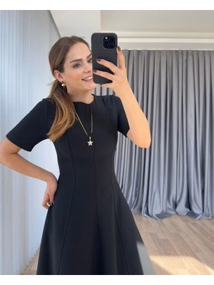 Veraura Lifestyle Kadın Kısa Kollu Bisiklet Yaka Maksi Boy Ithal Krep Elbise